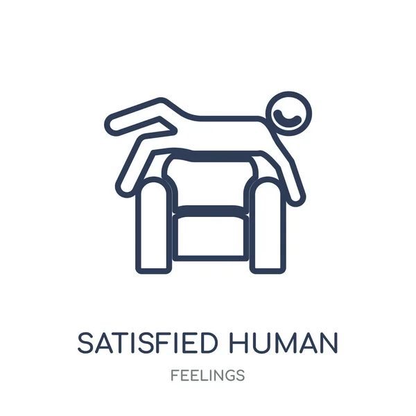 Icono Humano Satisfecho Diseño Símbolo Lineal Humano Satisfecho Colección Feelings — Vector de stock