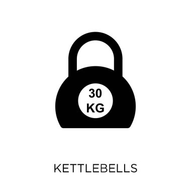 Kettlebells simgesi. Spor salonu ve fitness koleksiyonundan kettlebells sembolü tasarım. Basit öğe vektör çizim beyaz arka plan üzerinde.