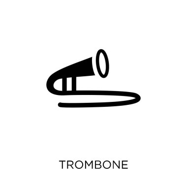 Trombon simgesi. Trombon sembolü tasarım müzik koleksiyonundan. Basit öğe vektör çizim beyaz arka plan üzerinde.