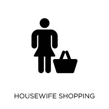 Ev hanımı alışveriş simgesi. Simge tasarım insanlar koleksiyonundan alışveriş ev kadını. Basit öğe vektör çizim beyaz arka plan üzerinde.