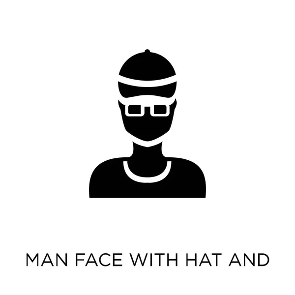 帽子とサングラスのアイコンと男顔 のコレクションから帽子とサングラスのシンボル デザインに男顔 白い背景の上の単純な要素ベクトル図 — ストックベクタ