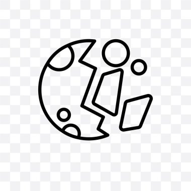 Saydam arka plan üzerinde izole Destroyed gezegen vektör lineer simge, Destroyed gezegen saydamlık kavramı web için kullanılan ve mobil olabilir