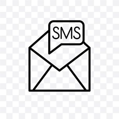 SMS şeffaf arka plan üzerinde izole doğrusal simge vektör, Sms saydamlık kavramı web ve mobil için kullanılabilir