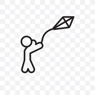 Çocuk uçan uçurtma vektör lineer simgesini şeffaf arka plan üzerinde uçan uçurtma saydamlık kavramı web ve mobil için kullanılabilir çocuğu izole.