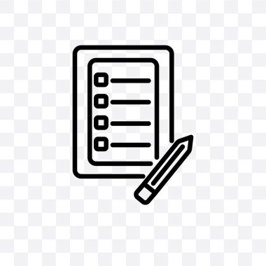 Saydam arka plan üzerinde izole kalem vektör lineer simgesi içeren denetim listesi, web için kullanılan ve mobil kontrol listesi bir kalem saydamlık kavramı ile olabilir