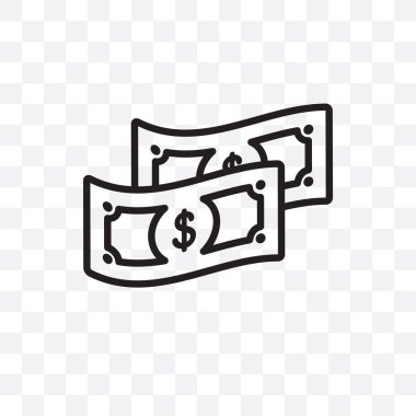 Dolarlık banknot vektör lineer simgesi üzerinde şeffaf arka plan izole, doları bill saydamlık kavramı web ve mobil için kullanılabilir