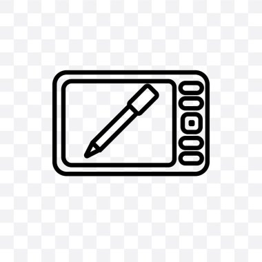 Grafik tablet vektör lineer simgesi üzerinde şeffaf arka plan izole, web için kullanılan ve mobil grafik tablet saydamlık kavramı olabilir