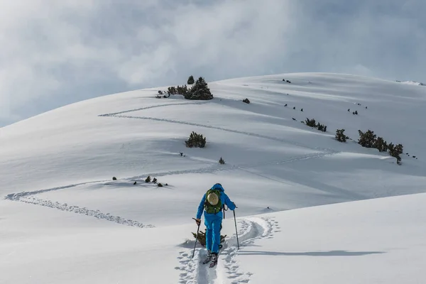 Kırgızistan Daki Bir Dağın Tepesine Bir Üzerinde Tur Kayağı Kayakçı — Stok fotoğraf