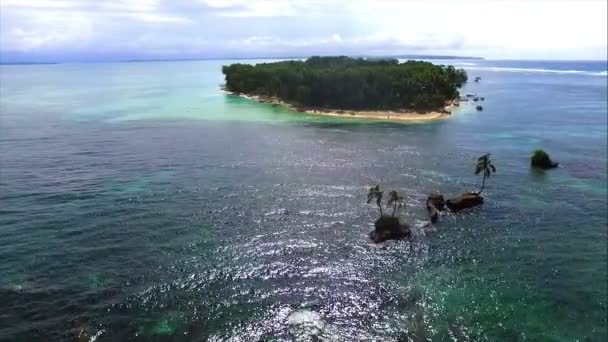 Неиспорченный Карибский Остров Видом Беспилотник Бирюзовые Воды Белые Песчаные Пляжи — стоковое видео