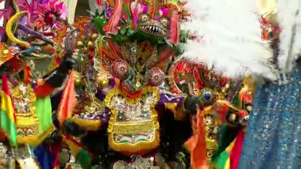Oruro Köyü Karnaval Geçit Tören Dans Renkli Bolivya Folklor Geçit — Stok video