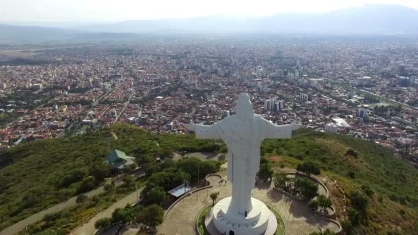 Cristo Concordia Turist Plats Antenn Drönarvy Cristo Concordia Staty Jesus — Stockvideo