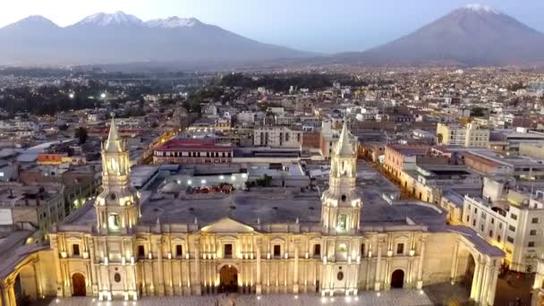 Basilika Kathedrale Von Arequipa Drohne Luftaufnahme Die Basilika Kathedrale Von — Stockvideo