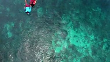 Karayip Deniz İHA 'sının sularında şnorkelle yüzmek. Sualtı okyanusu, su altı yaban hayatı. Karayip Denizi' nin sularına dalmak. Mercan resiflerinde deniz yaşamını gözlemlemek..
