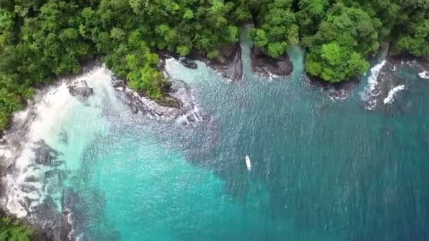 Idyllisches Paradies Unberührte Tropische Insel Drohnenblick Weißer Sandstrand Und Blau — Stockvideo