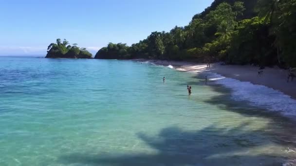 Vierge intacte Caraïbes tropicale plage de sable blanc vue aérienne de drone. Les eaux vierges bleues, les plages de sable blanc et les palmiers composent un paysage tropical impressionnant. Vue aérienne impressionnante. Fond de vacances spectaculaires .