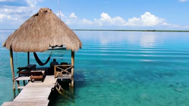 Lake Bacalar Tropische Bestemming Luchtfoto Drone Uitzicht Lake Bacalar Een — Stockvideo