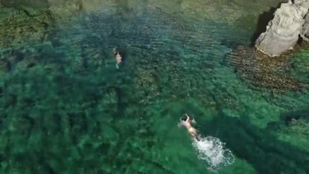 Swimming Unspoiled Mediterranean Seaside Beach Swimming Blue Sea Beach Aerial — Stock Video
