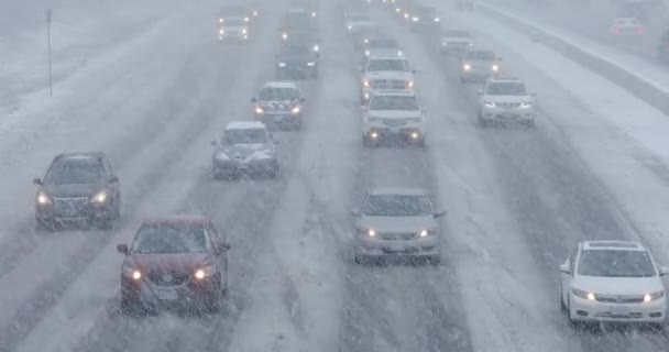 Auto che guidano su una strada innevata — Video Stock