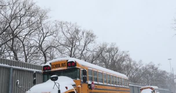 Ônibus escolar em uma neve estrada nevada — Vídeo de Stock