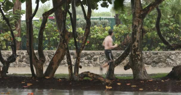 Az emberek igyekeznek kimászni a trópusi esőviharból. — Stock videók