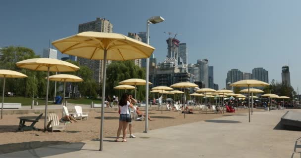 Beach umbrellas in downtown Toronto Ontario Canada — Stock Video