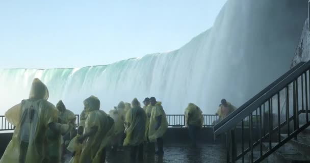 Tourists under the waterfall in Niagara Falls Ontario Canada — Stock Video