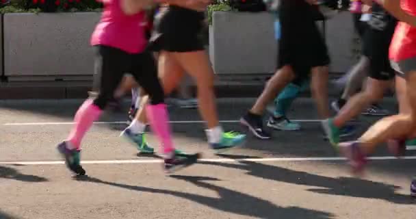 Fechar de uma corrida de maratona corredores — Vídeo de Stock