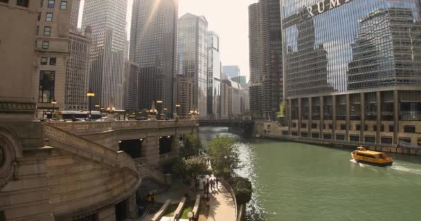 Downtown Chicago Illinois DuSable Bridge — Vídeo de Stock