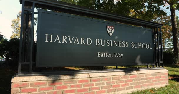 Harvard Business School sign Boston Massachusetts USA — стокове відео