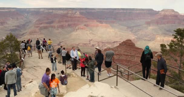 Menschen versammeln sich auf einem Aussichtspunkt im Grand Canyon Nationalpark — Stockvideo
