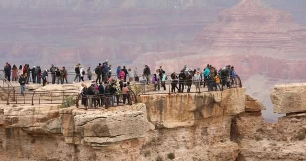 La gente se reúne en un mirador panorámico en el Parque Nacional del Gran Cañón — Vídeos de Stock