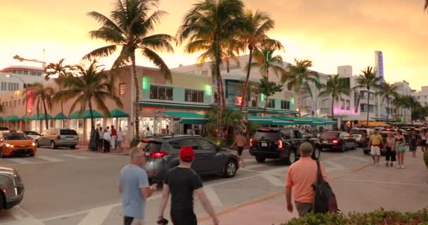 South Beach, Miami Florida 'daki Ocean Drive' da gece hayatı — Stok video