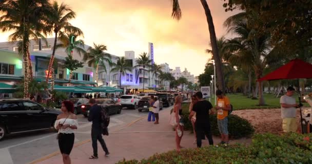 Nocne życie wzdłuż Ocean Drive w South Beach Miami Floryda — Wideo stockowe