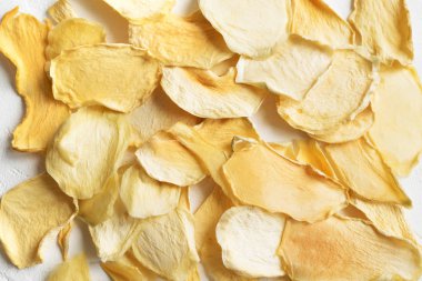 Mango veya kavun meyve cips arka plan olarak, sağlıklı vegan Aperatif susuz..