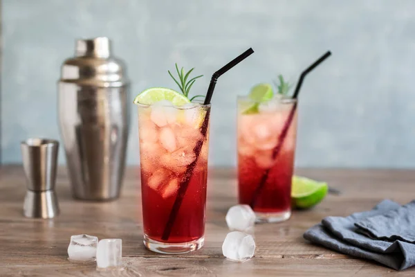 Cóctel Sloe Gin Fizz Bebida Alcohol Frío Rosa Con Hielo — Foto de Stock