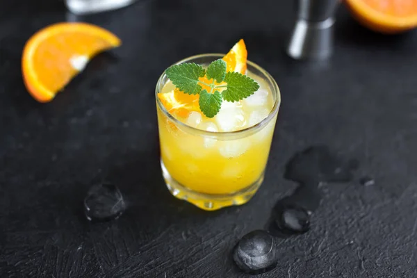 Gin Orange Juice Cocktail Black Background Top View Refreshing Summer Stock Photo