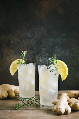 Ale veya Kombucha şişe - ev yapımı limon zencefil ve organik probiyotik içki, kopya alanı zencefil.