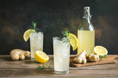 Ale - ev yapımı limon zencefil ve organik gazoz içmek, kopya alanı zencefil.