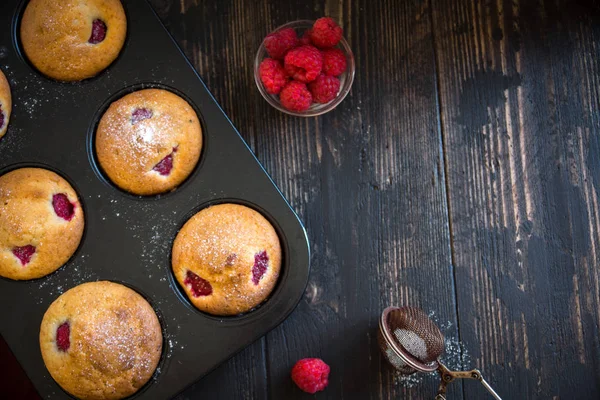 Zelfgemaakte Frambozen Muffins Gezonde Berry Muffins Voor Ontbijt — Stockfoto