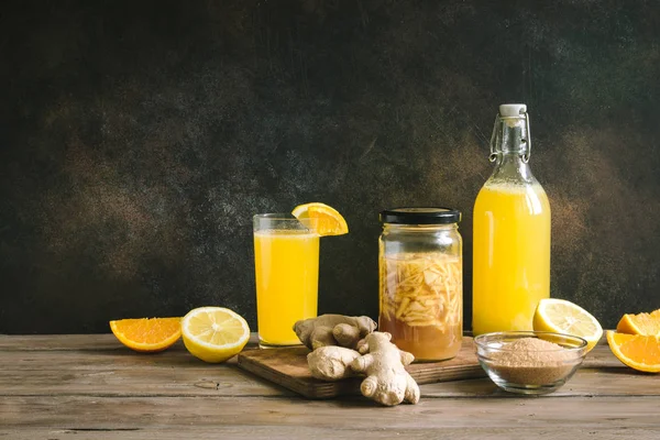 Ginger Bug Domowe Fermentowane Soda Napój Probiotyczny Napój Organicznych Owoców — Zdjęcie stockowe