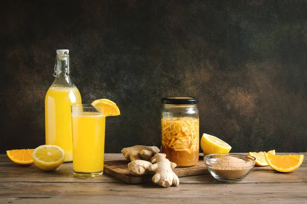 Ginger Bug Domowe Fermentowane Probiotyczne Soda Owoców Imbir Ekologicznej Napój — Zdjęcie stockowe