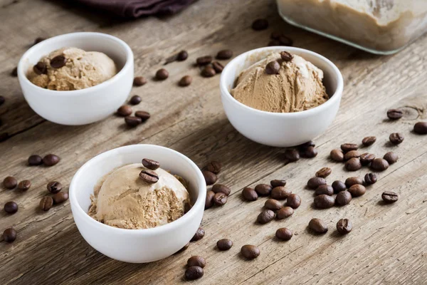 Coffee Ice Cream Wooden Background Top View Frozen Coffee Gelato — Stock Photo, Image