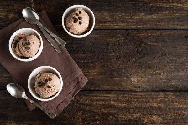 Csokoládé Fagylalt Fából Készült Háttér Másol Hely Házi Vegán Keto — Stock Fotó