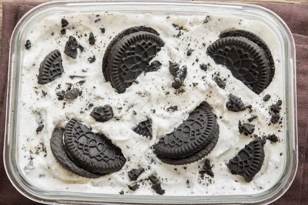Oreo Fagylalt Cookie Tejszín Házi Készítésű Fagylalt Desszert Közelről — Stock Fotó