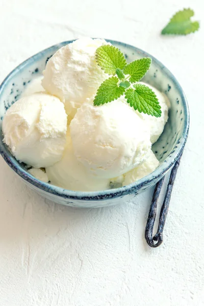 세라믹 그릇에 바닐라 아이스크림 아이스크림 — 스톡 사진