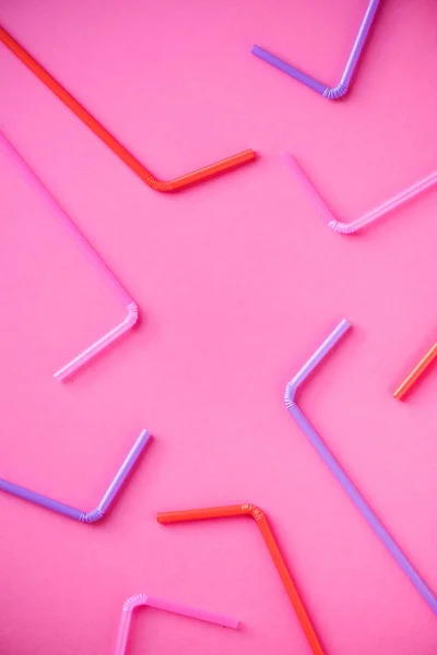 Beber Pajitas Sobre Fondo Rosa Cóctel Verano Divertido Feliz Concepto — Foto de Stock