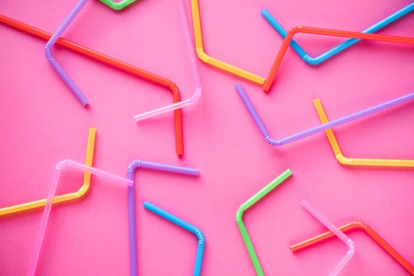 Beber Pajitas Sobre Fondo Rosa Cóctel Verano Divertido Feliz Concepto — Foto de Stock