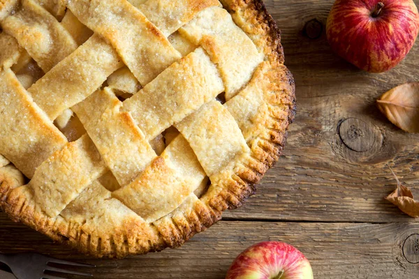 Postre Clásico Tarta Manzana Tarta Americana Casera Manzanas Otoño Orgánicas — Foto de Stock