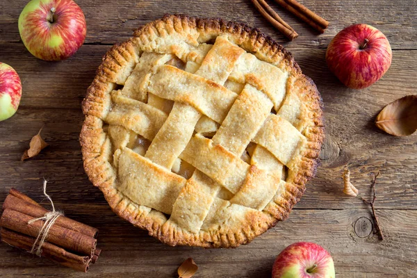 Postre Clásico Tarta Manzana Tarta Americana Casera Manzanas Otoño Orgánicas — Foto de Stock