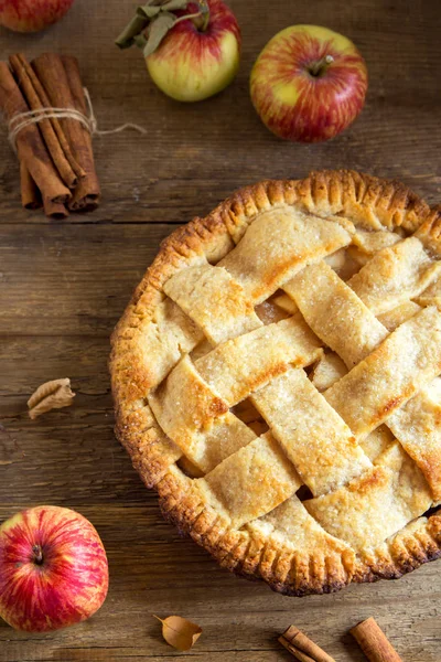 Clasic Apple Pie Desert Plăcintă Americană Casă Din Mere Organice — Fotografie, imagine de stoc